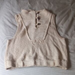 Free People Beach Cream Sleeveless Knit Vest with Button Detail